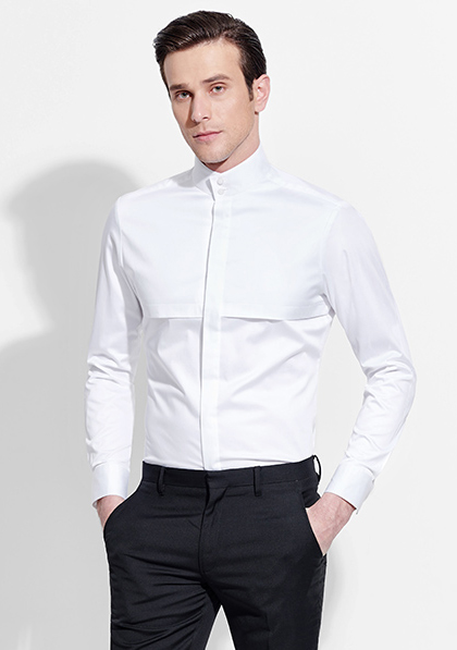 商务高立领衬衫,时尚拼接白色衬衣