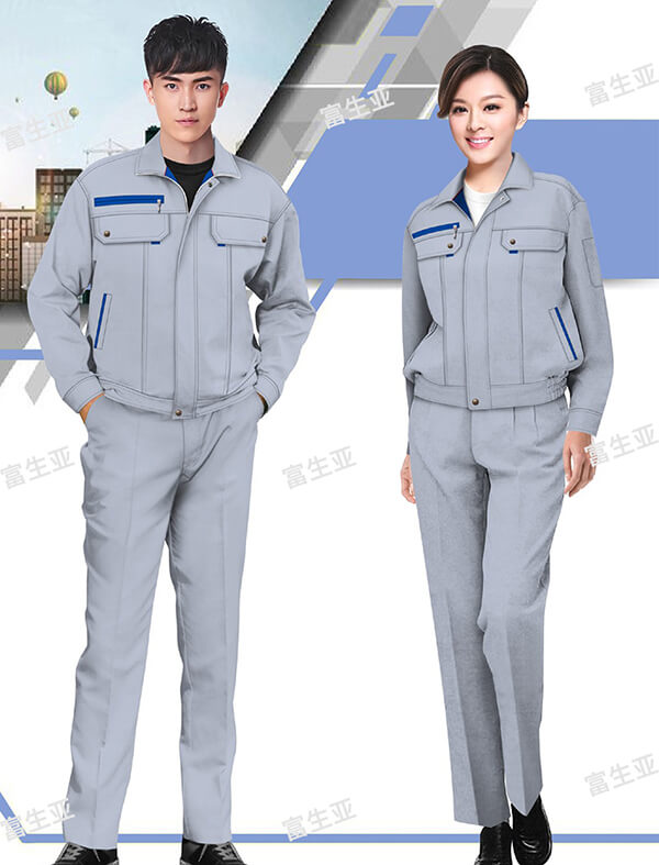 汽修店工作服设计效果图——浅灰拼蓝色套装设计