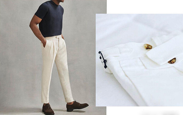 腰部调节袢款式的白裤子